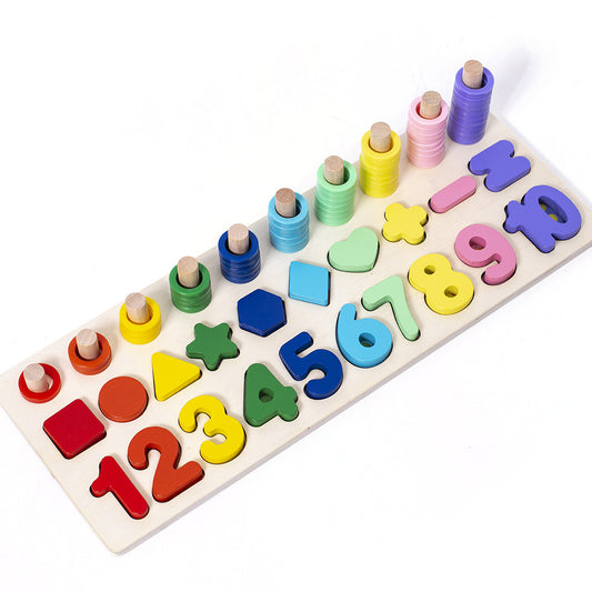 Wooden Educational Children'S Toy Three-In-One Color Number Shape Matching Puzzle